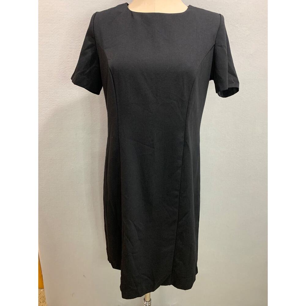 Size 6P 220 Hickory Petite Vintage Black Sheath Dress Shoulder Pads Short Sleeve - Picture 2 of 8